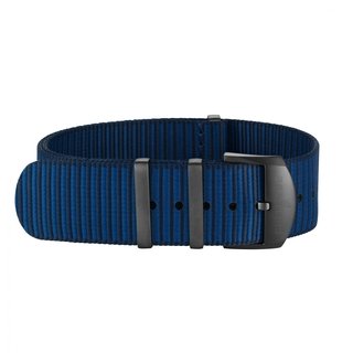 Dark blue Outerknown Econyl®-yarn single-piece strap (with DLC-coated stainless steel keepers) - 22 mm