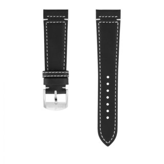 Black drakkar calfskin leather strap - 22 mm