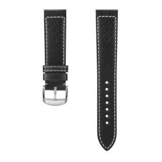 Black racing-themed calfskin leather strap - 20 mm