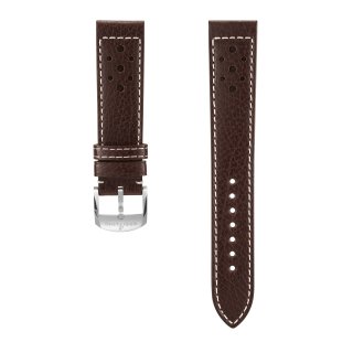 Brown racing-themed calfskin leather strap - 20 mm